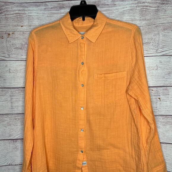 Rails Ellis Orange Papaya Button Down Cotton Gauze Long Sleeve Shirt Size Small - Picture 10 of 12